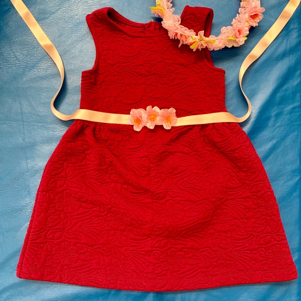 Burgundy 4T dress with belt and headpiece.